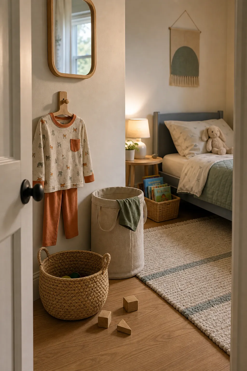 Daily reset basket routine for a calm organized small kids room