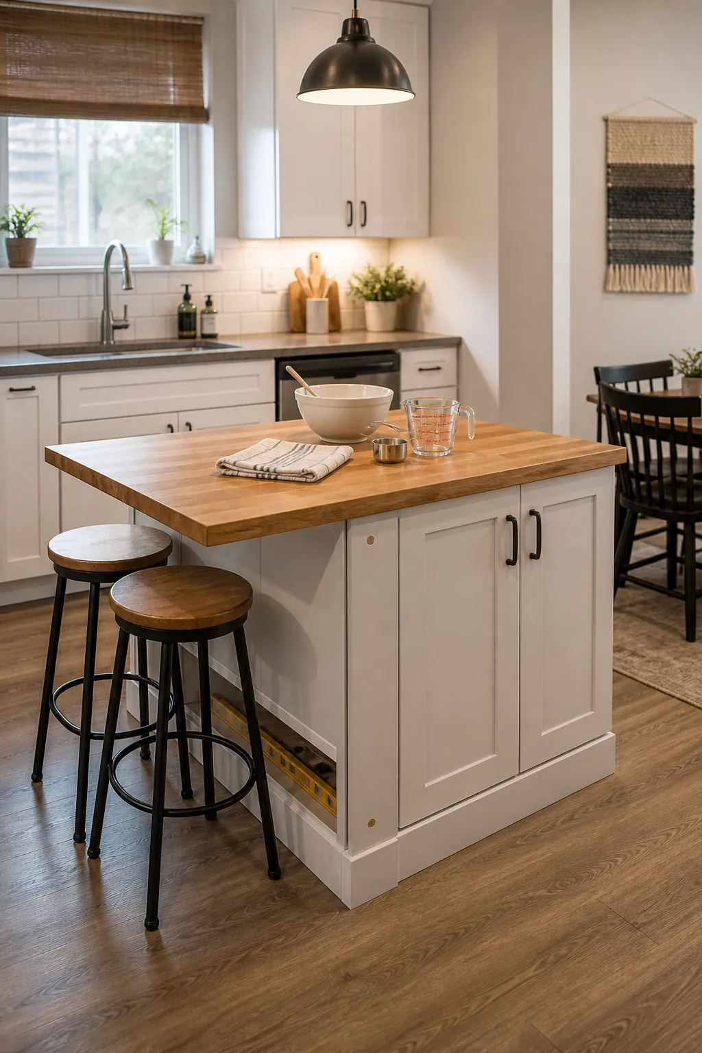 DIY cabinet kitchen island with seating and a proper overhang