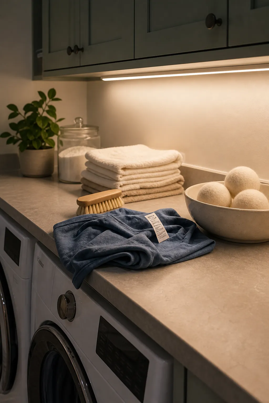 Laundry room counter with under cabinet task lighting