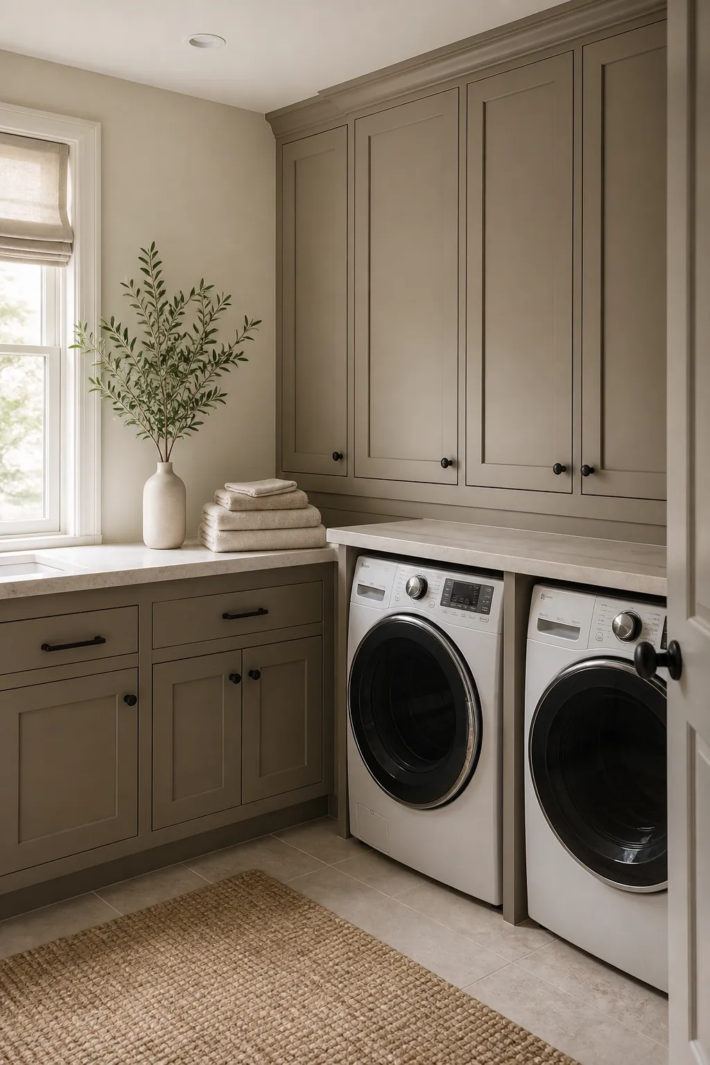 Elegant laundry room with calm neutral color palette