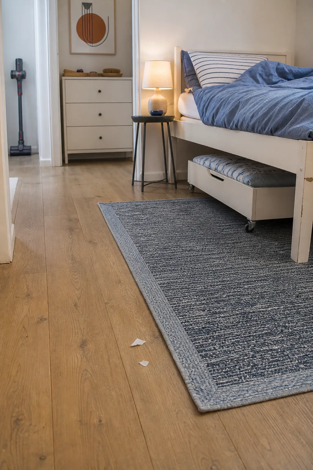 Washable rug and accessible floor in an easy clean kids room