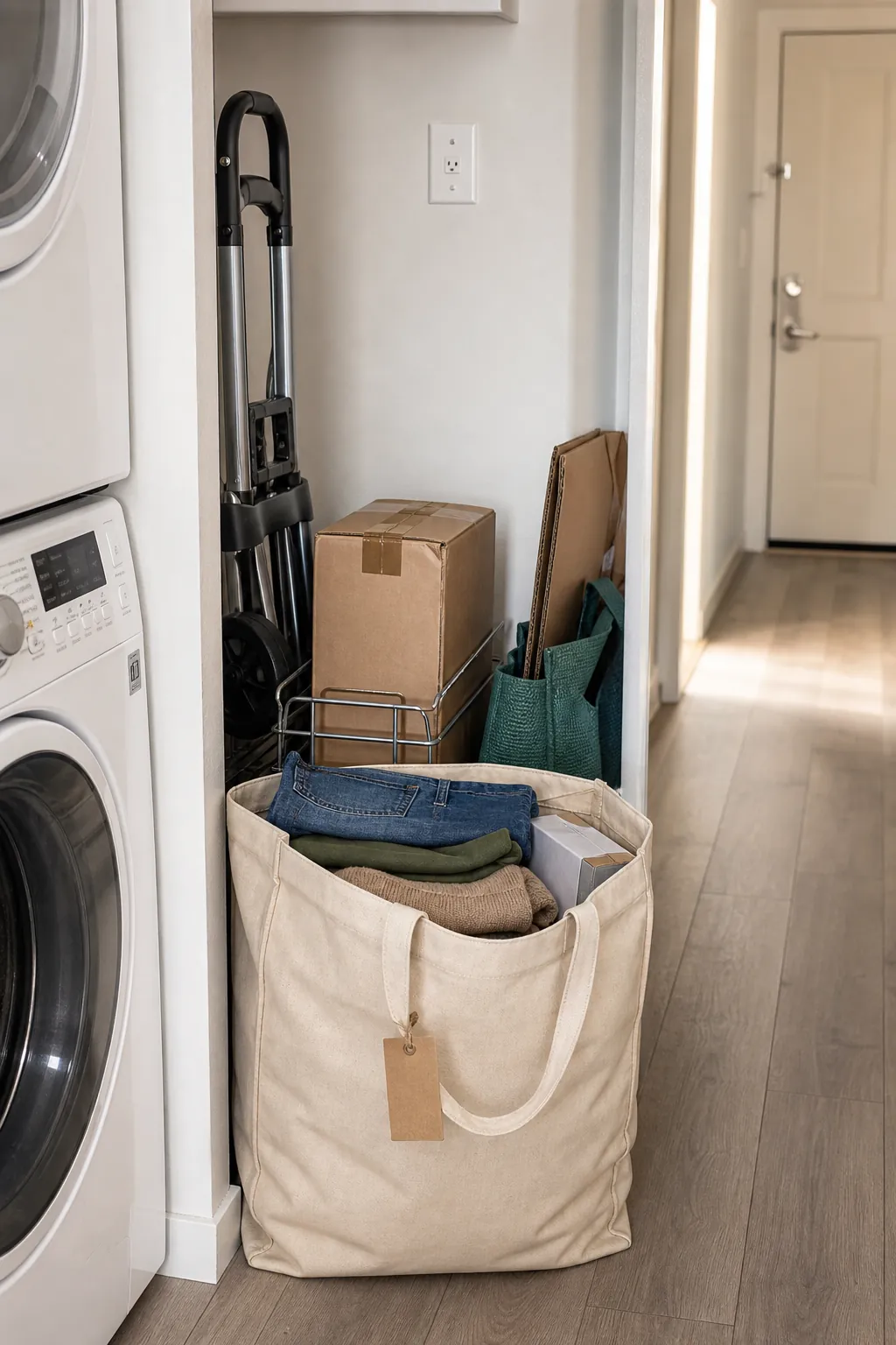 Bounded donation and returns exit lane in a small apartment