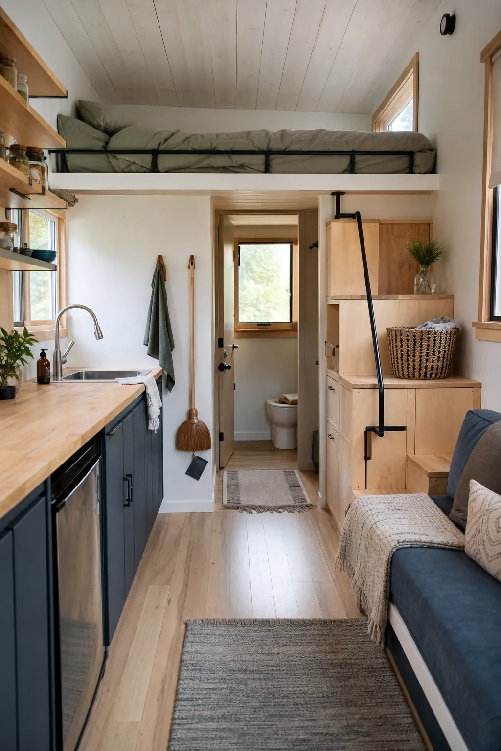 Fresh and functional tiny home after an everyday cleaning routine