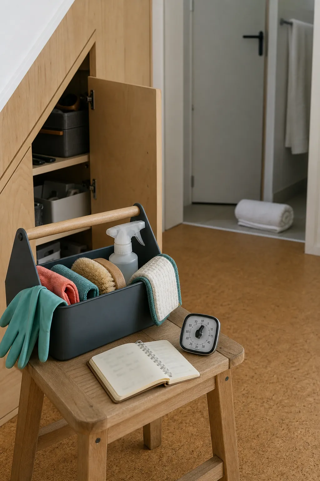 Simple weekly cleaning rotation prepared in a compact home