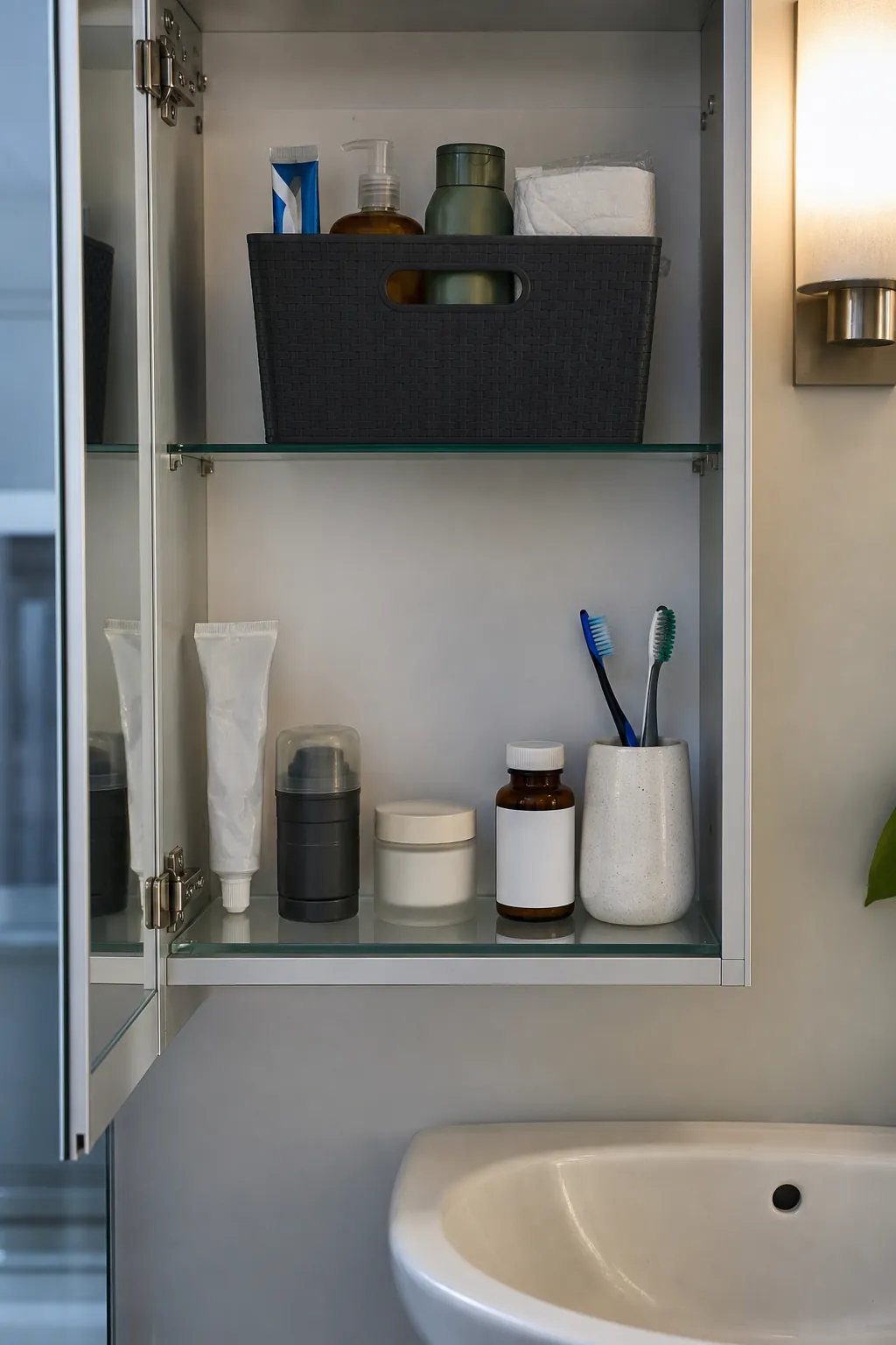 Current daily products separated from bathroom backup inventory
