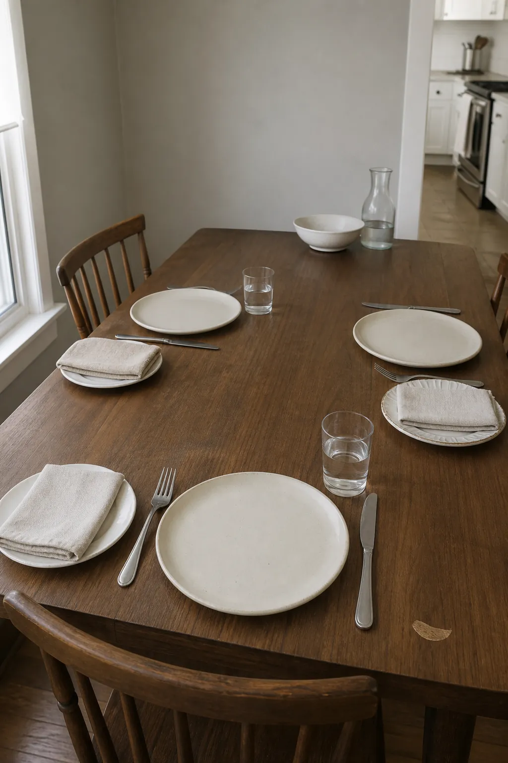 Simple cream dinner plates creating an elegant table setting on a budget