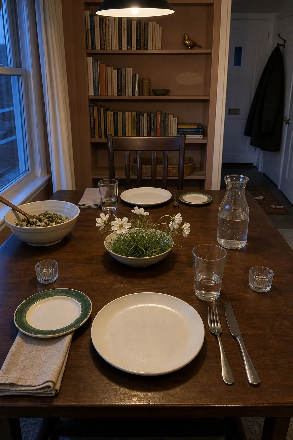 Guest-eye view of a comfortable elegant table with clear reach and sightlines
