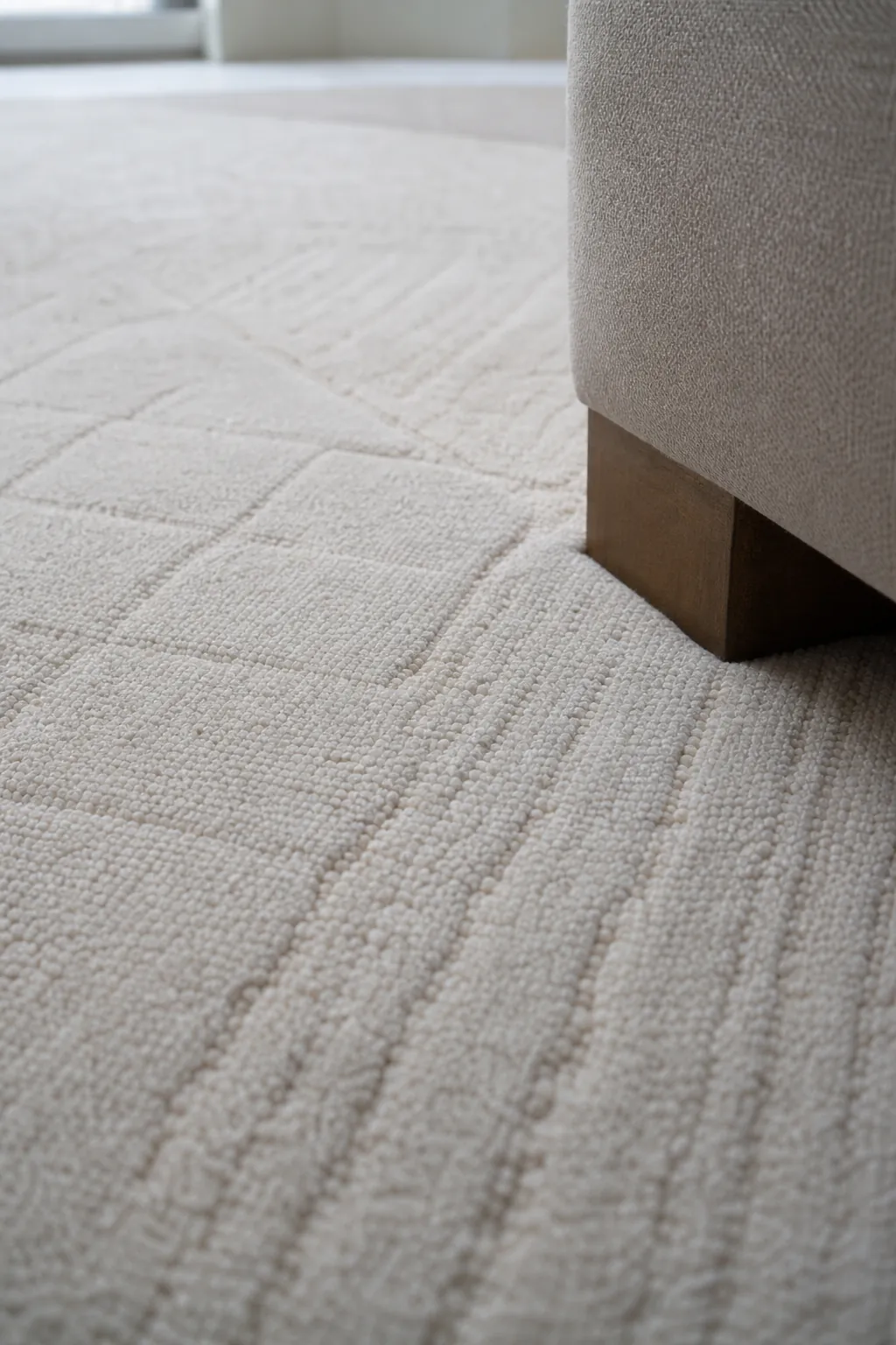 Raised geometric texture on a practical cream rug