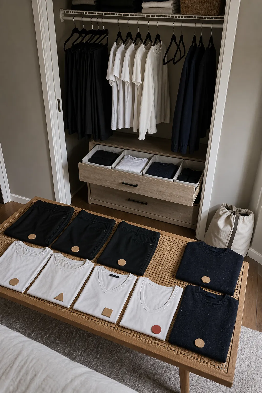 Clothing categories compared against fixed hanger and drawer capacity limits