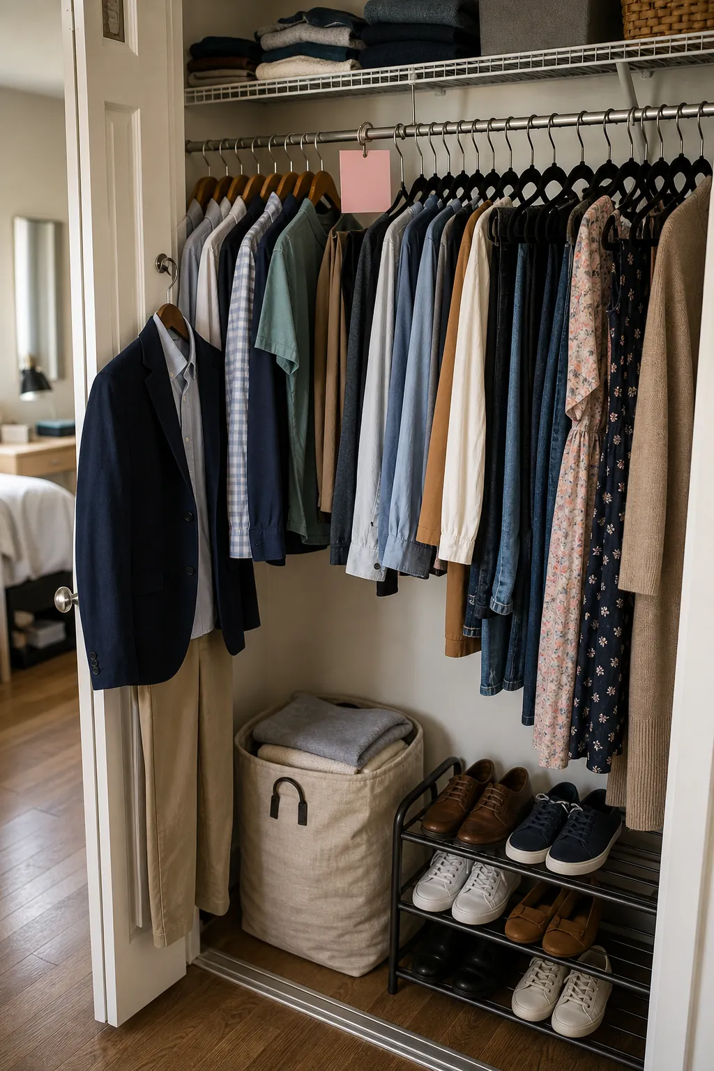 Closet wear test with reversed hangers and a weekly clothing rail