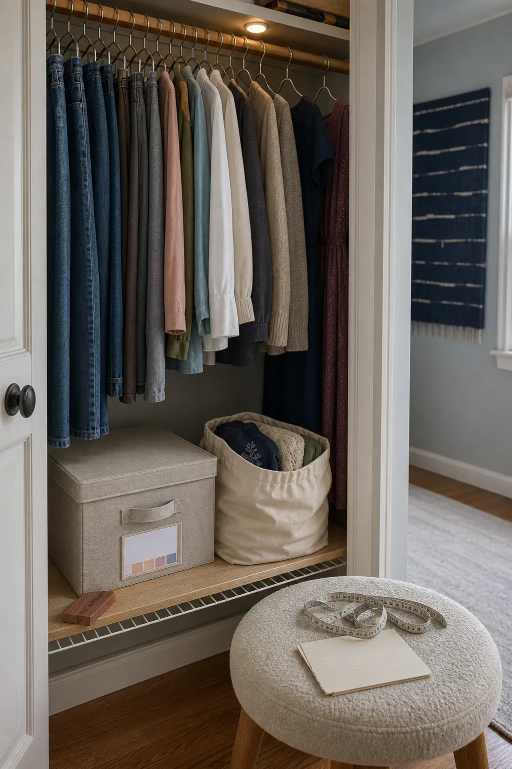 Current-fit clothes in the closet with uncertain sizes moved to one quarantine box