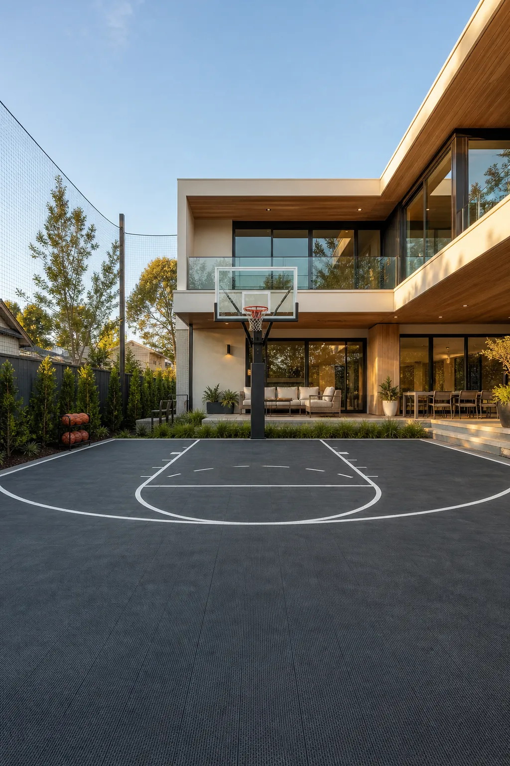 Contemporary house with a beautifully integrated private basketball court