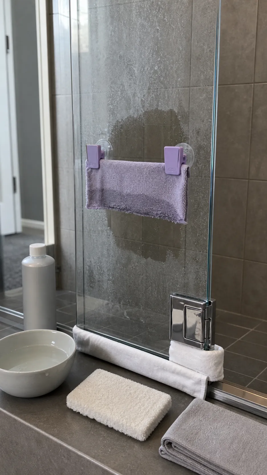 Controlled non-scratch cleaning of cloudy hard-water haze on shower glass