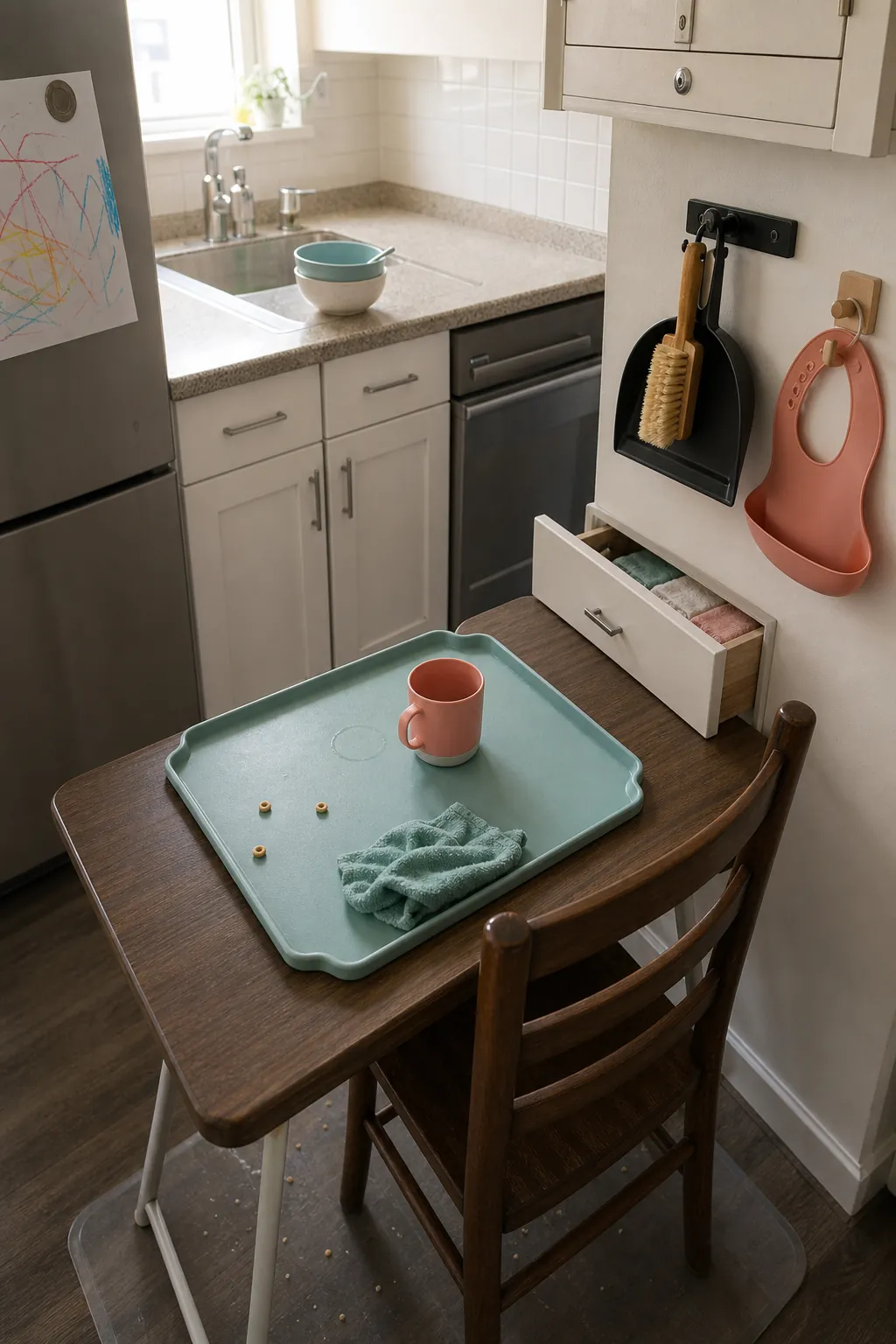 Compact family kitchen with a contained after-meal cleanup zone