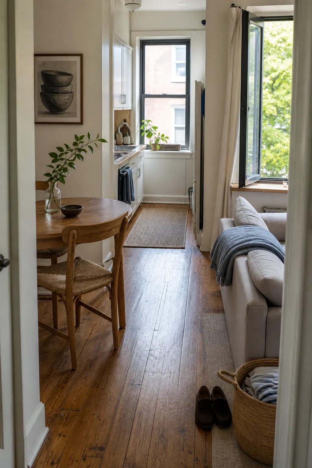 Fresh calm small apartment after a realistic weekend reset