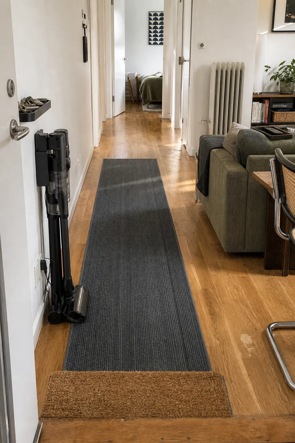 Clean open floor route through a freshly reset small apartment