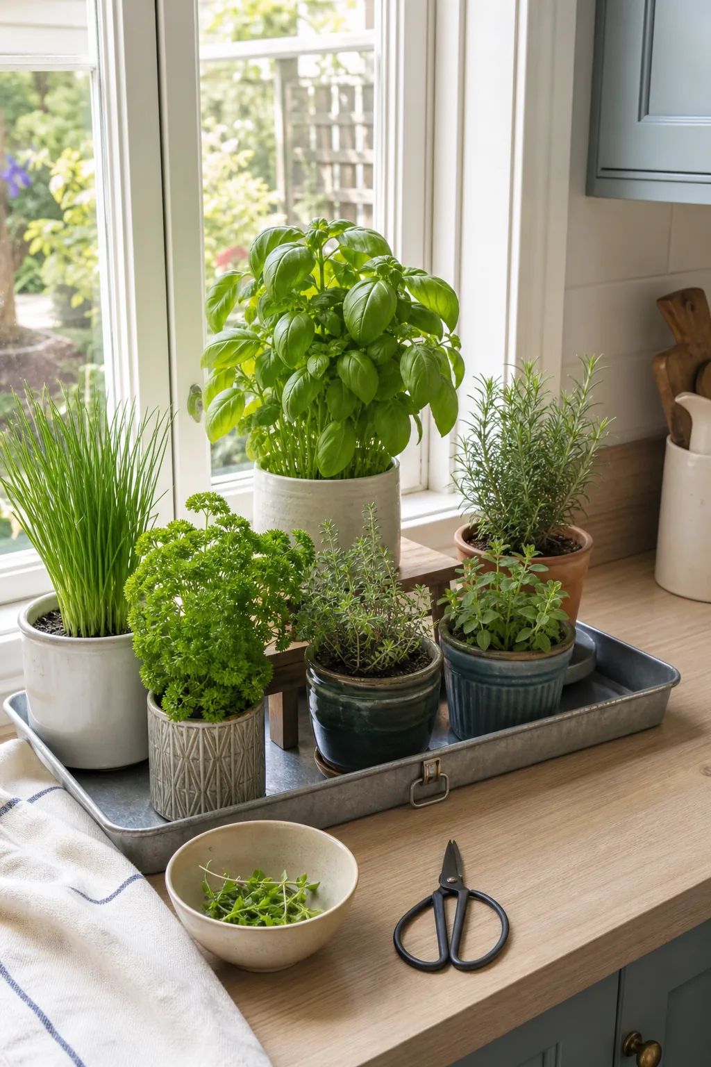 Creative practical windowsill herb garden ideas for a small bright kitchen