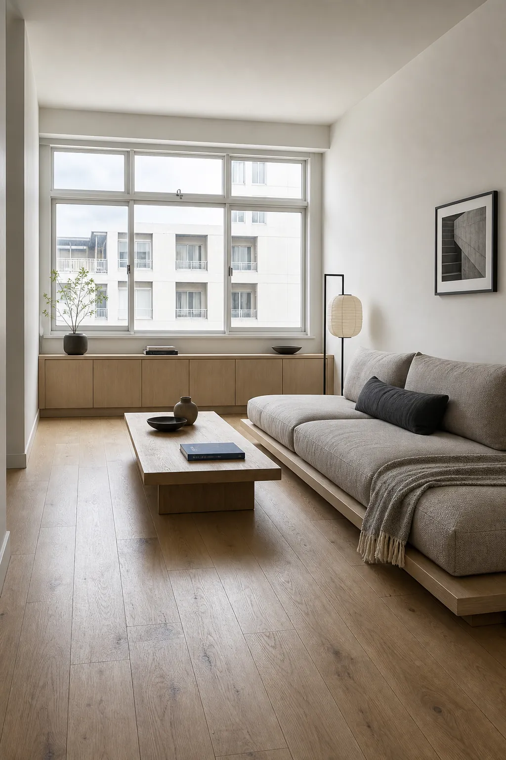 Low profile sofa in a calm modern Asian interior
