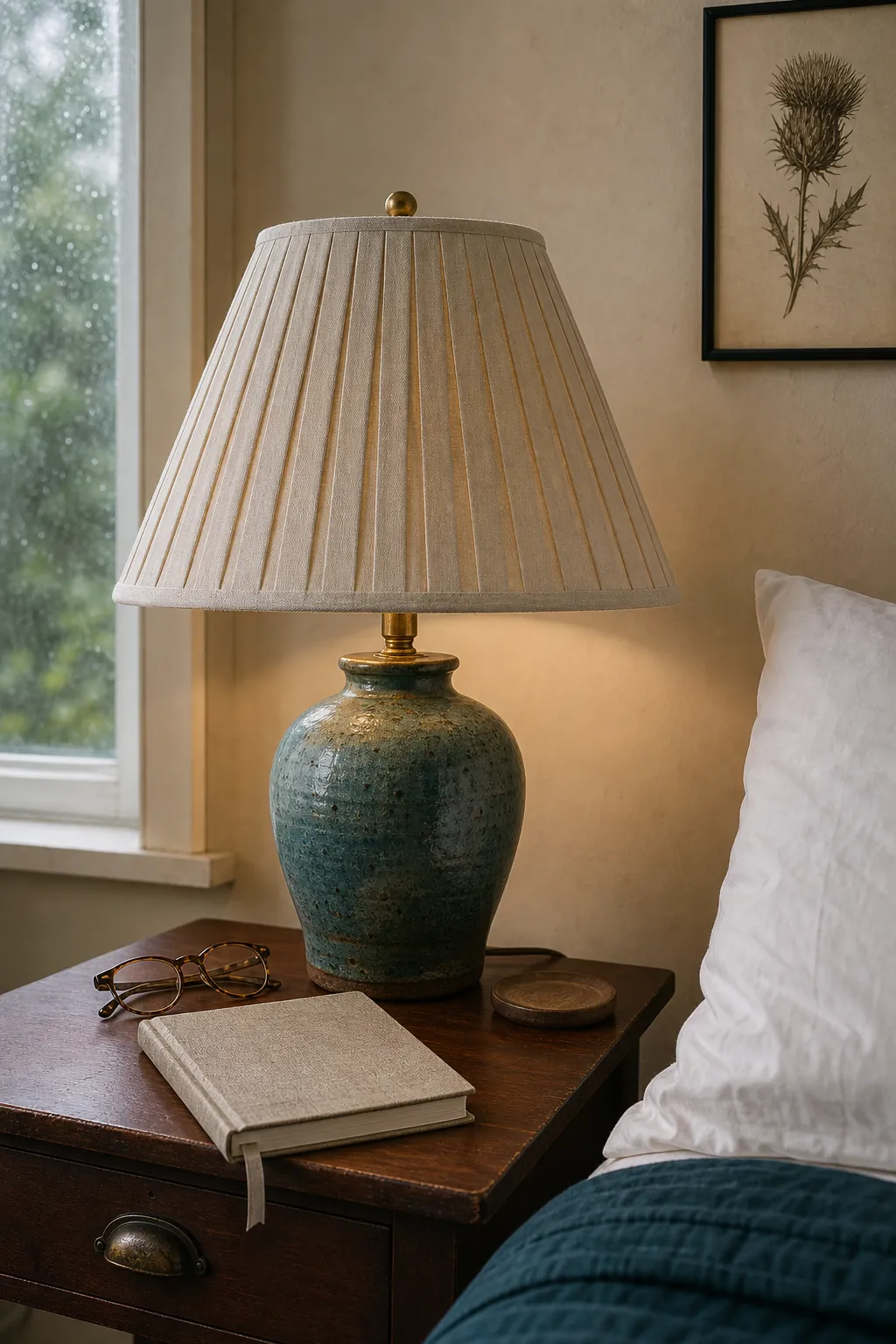 Vintage ceramic bedroom lamp refreshed with a pleated fabric shade