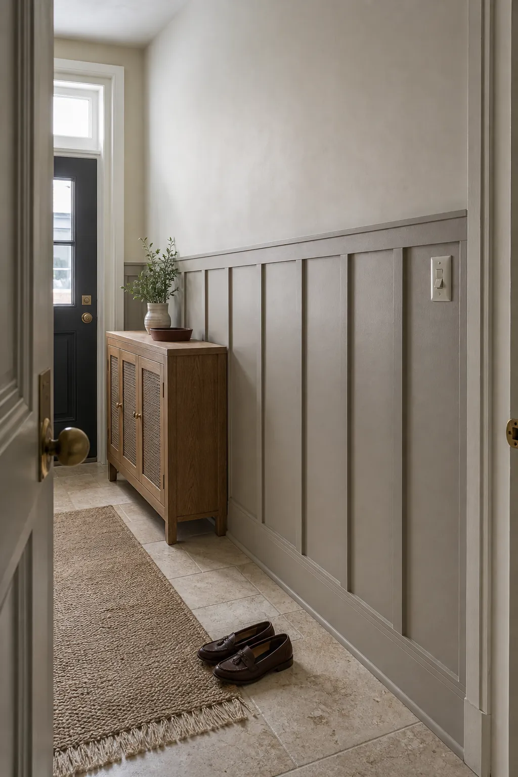 Warm Greige Entryway Panels beige board and batten interior idea