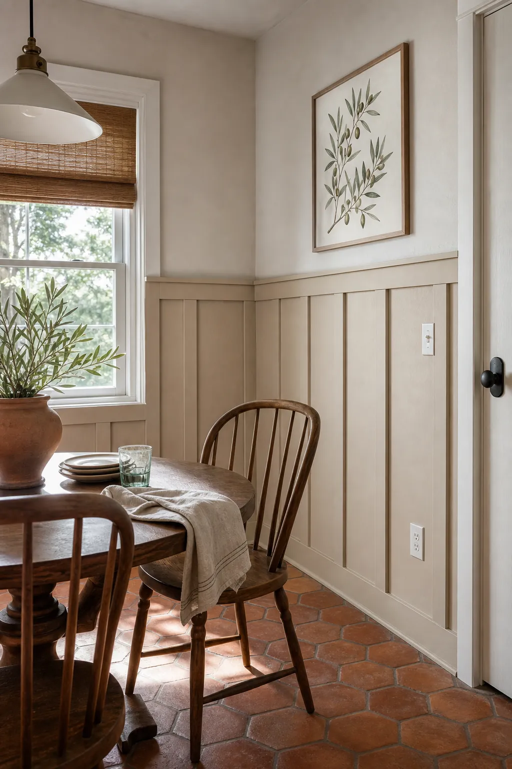 Sand Beige Dining Nook beige board and batten interior idea