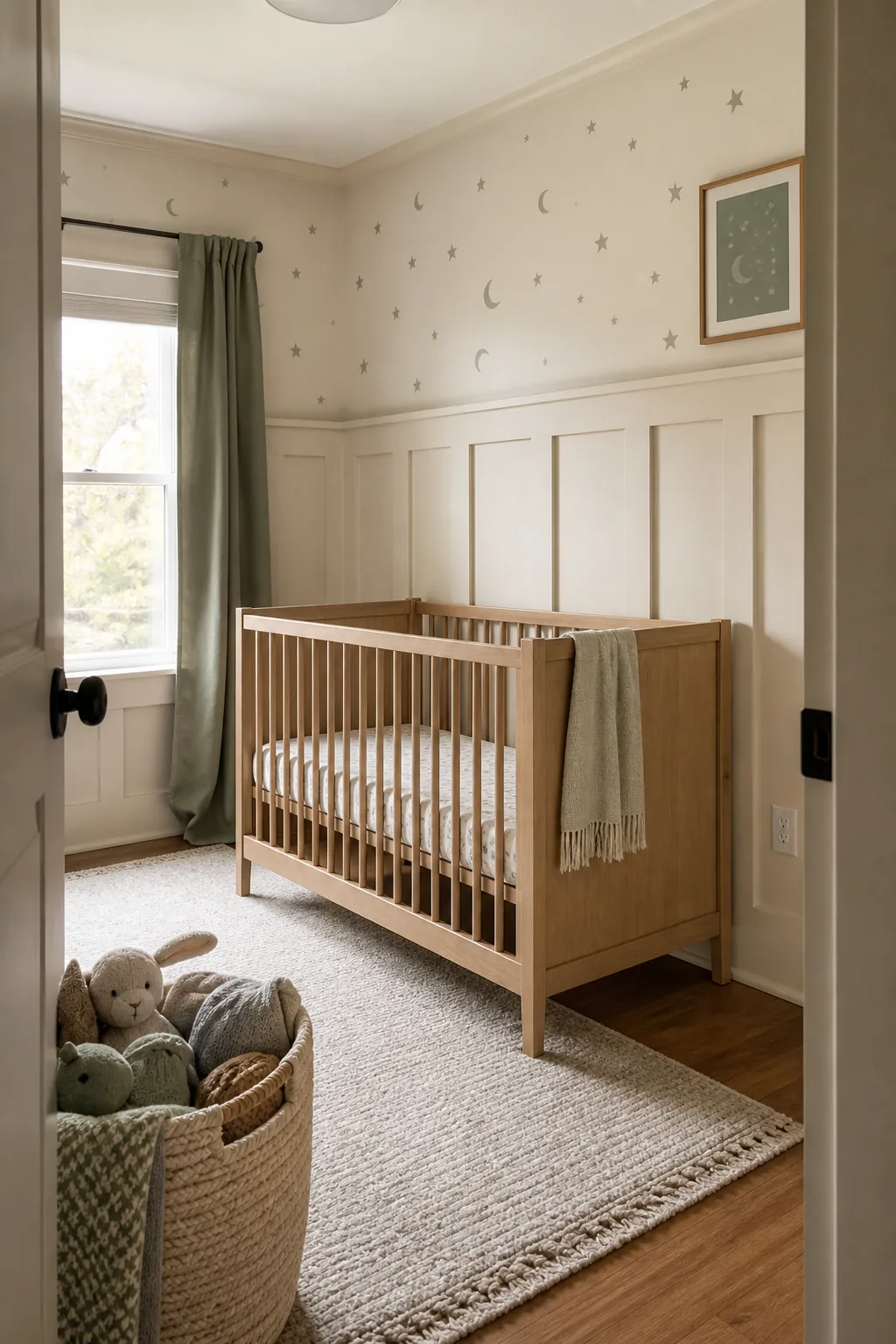 Almond Board and Batten Nursery beige board and batten interior idea