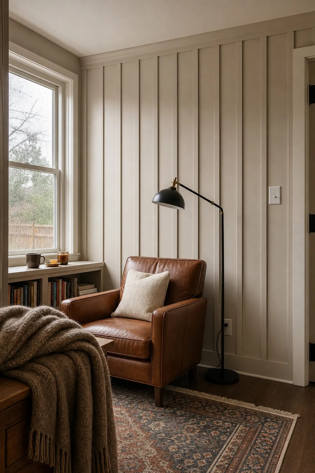 Mushroom Beige Reading Corner beige board and batten interior idea