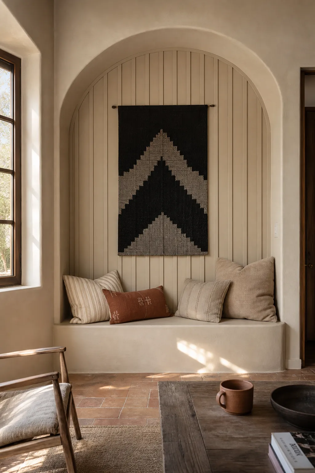 Desert Beige Arched Alcove beige board and batten interior idea