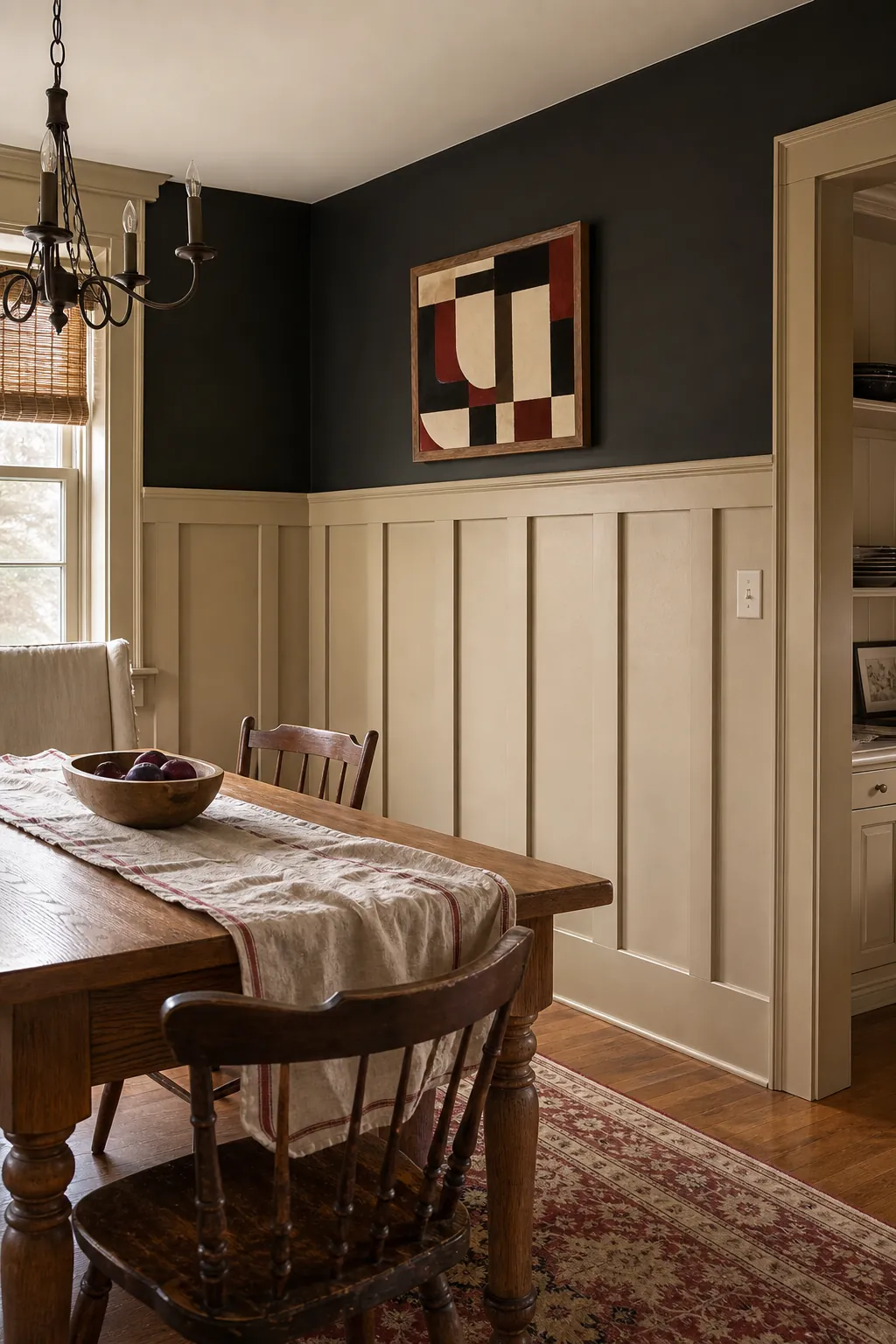 Camel Beige Dining Room Contrast beige board and batten interior idea