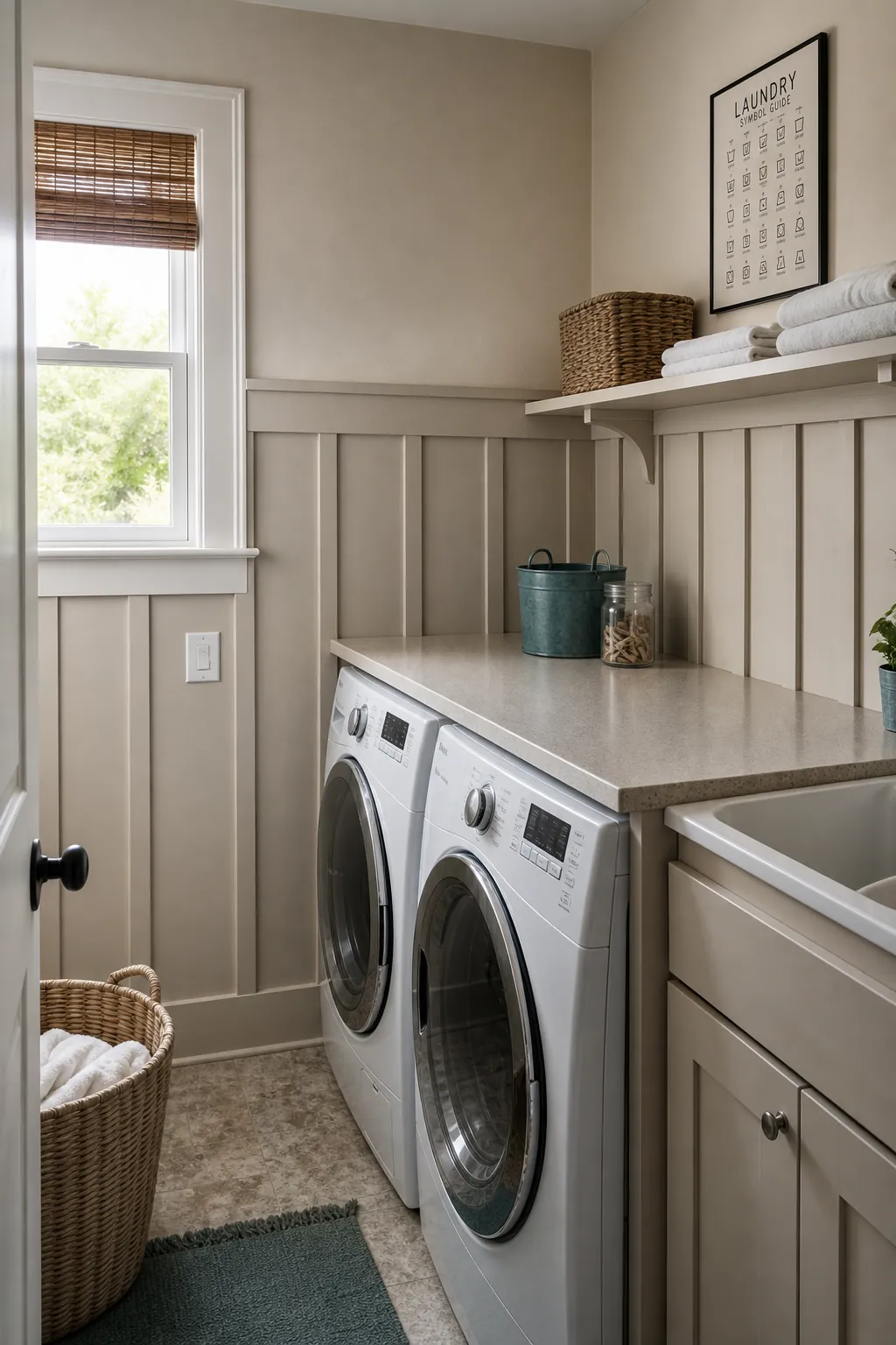 Pebble Beige Laundry Room beige board and batten interior idea