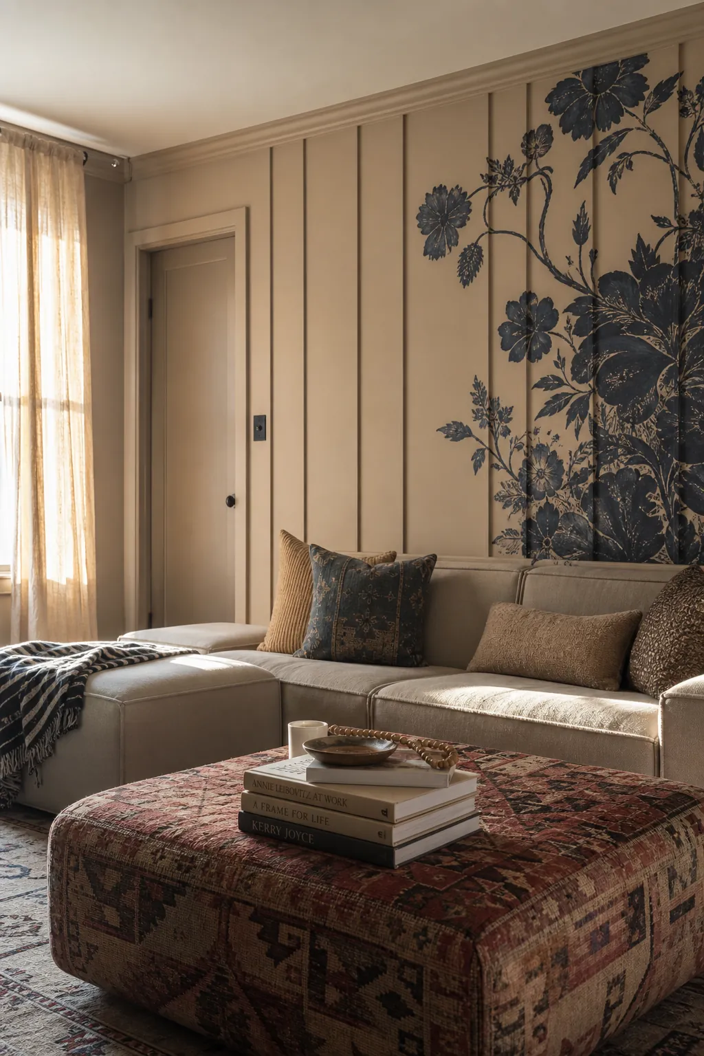Clay Beige Bohemian Lounge beige board and batten interior idea