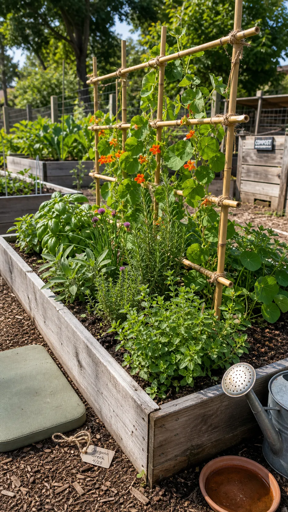 Bamboo Trellis Herb Bed DIY herb garden idea