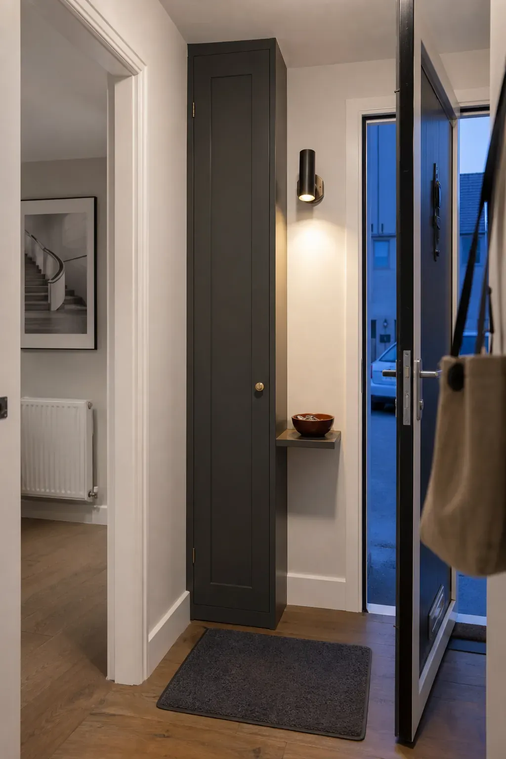 Uncluttered finished new build hallway with a clear walking route