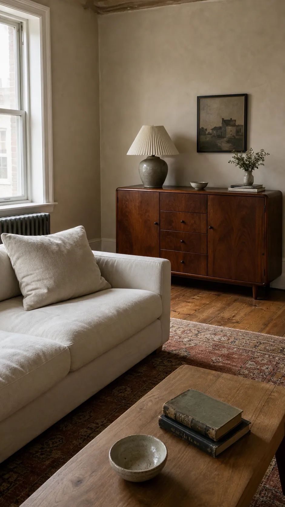 Nostalgic home decor ideas blended with a clean modern living room