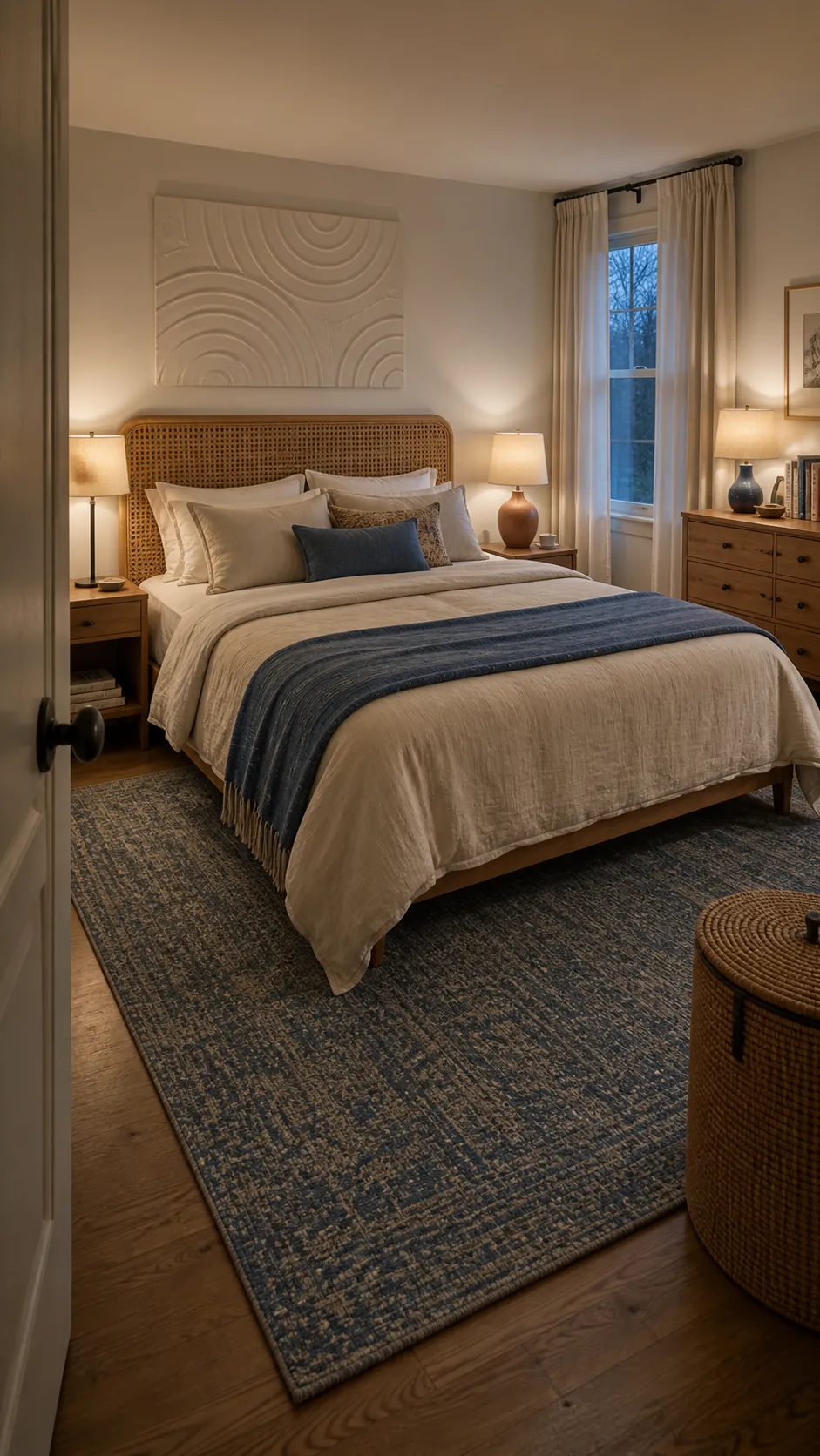 Calm cohesive bedroom after practical decorating fixes