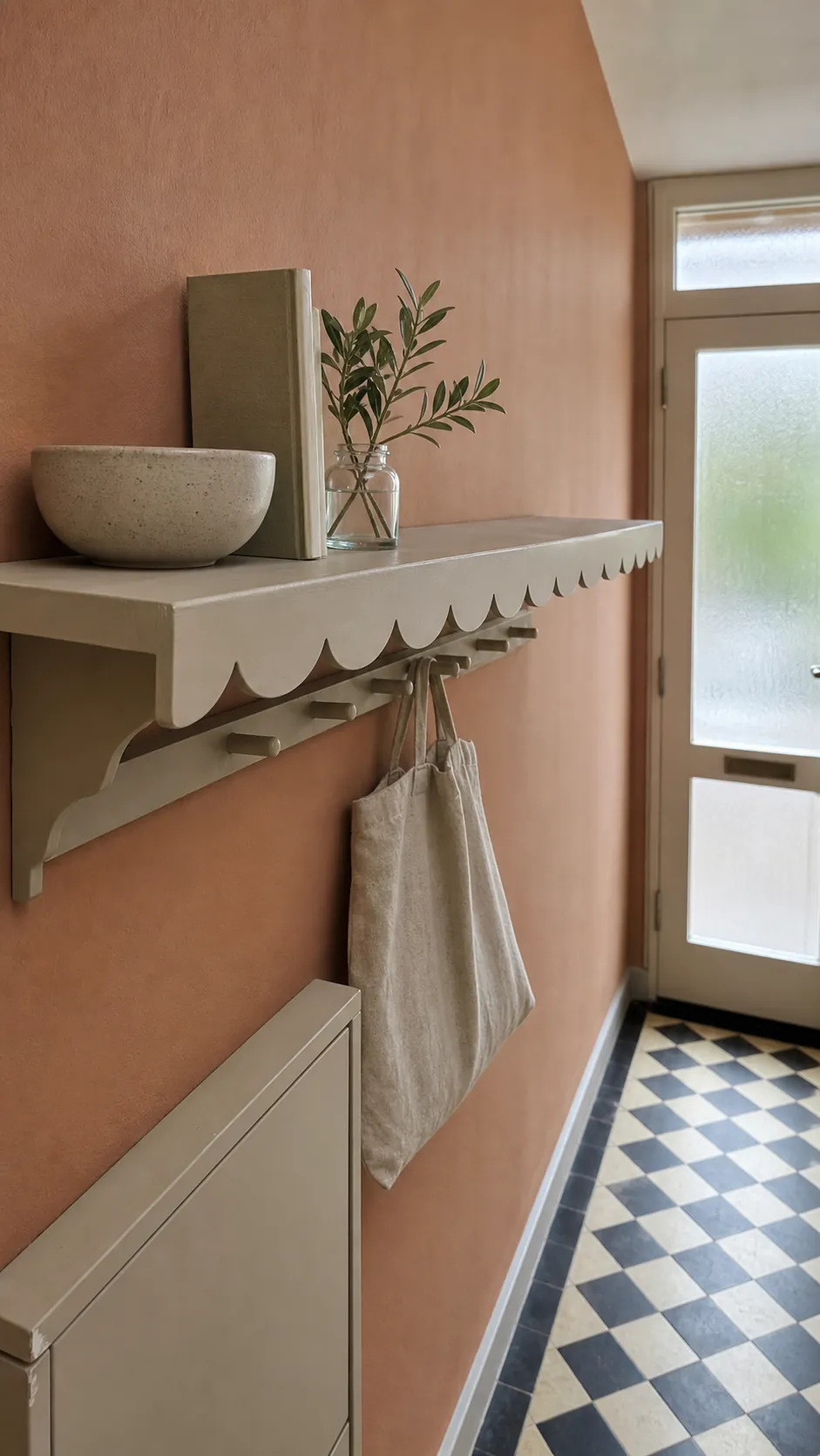 Partly styled scalloped shelf showing useful negative space