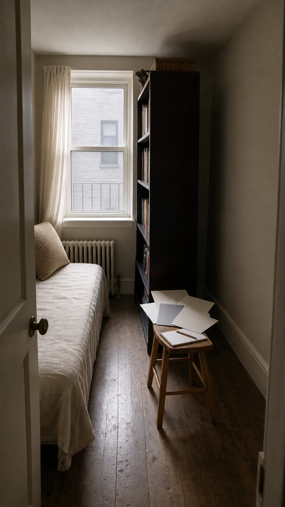 Small dark room observed in daylight to identify shadowed corners and blocked light