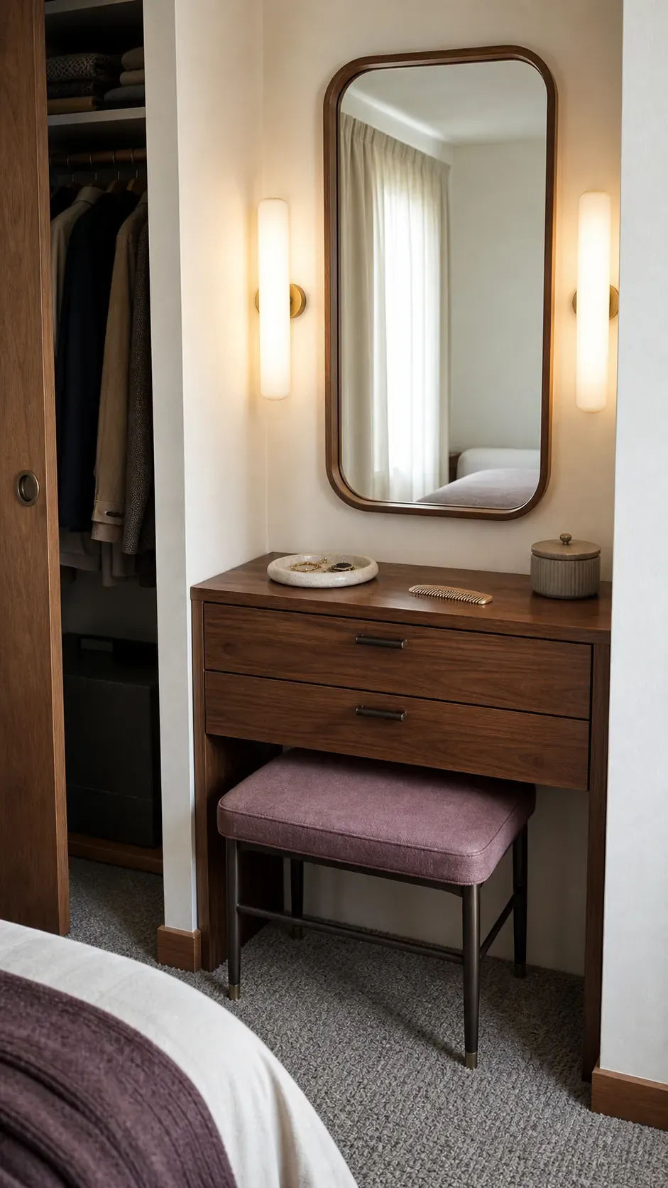 Small bedroom alcove arranged as a dressing station