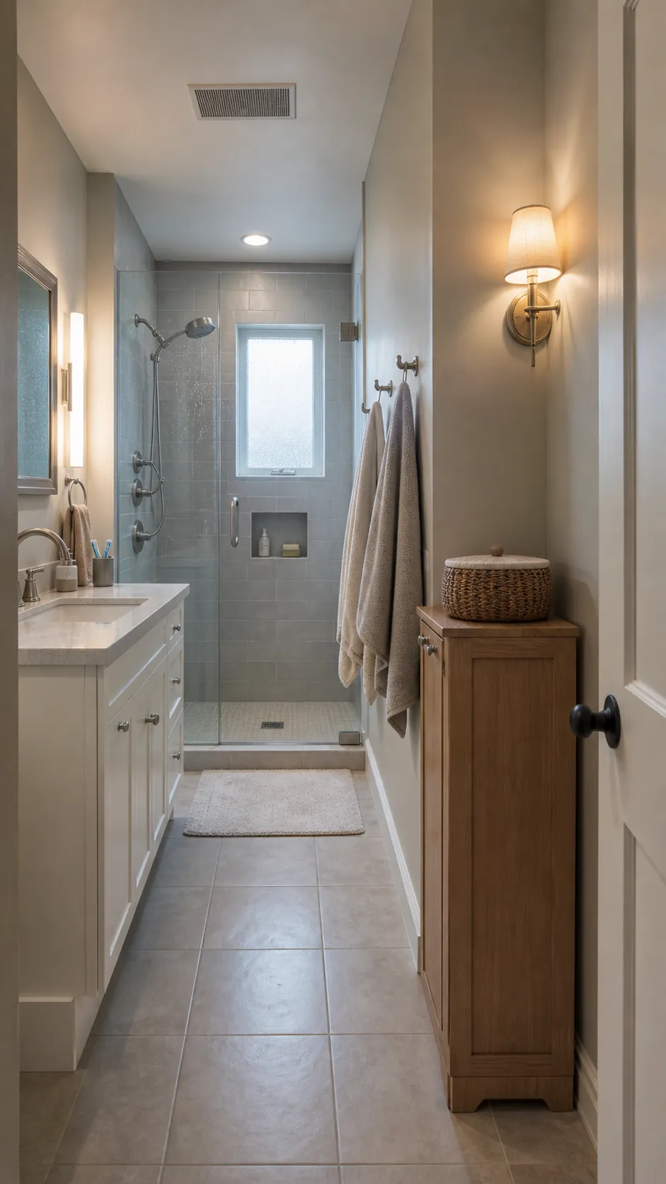 Bathroom showing separate wet shower lighting and dry-zone mood lighting