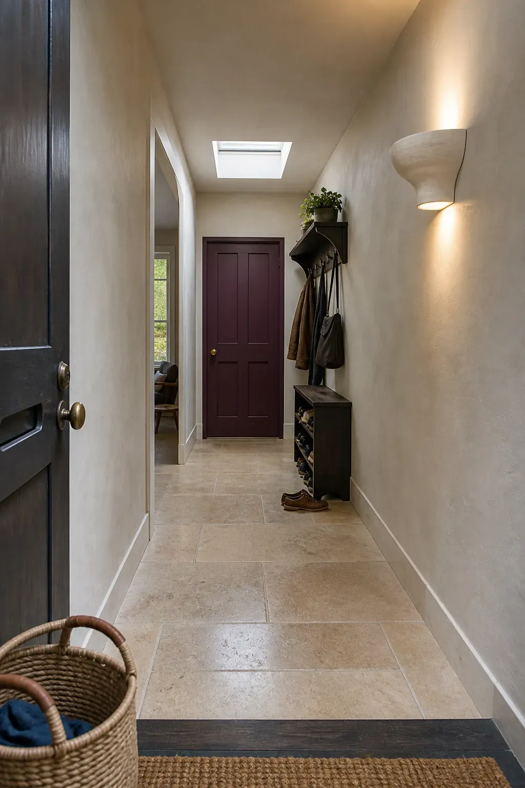 Decorative focal point at the far end of a narrow entryway