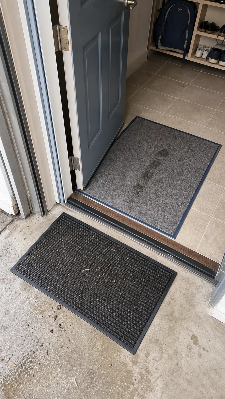 Durable two-stage mat system at a garage entrance