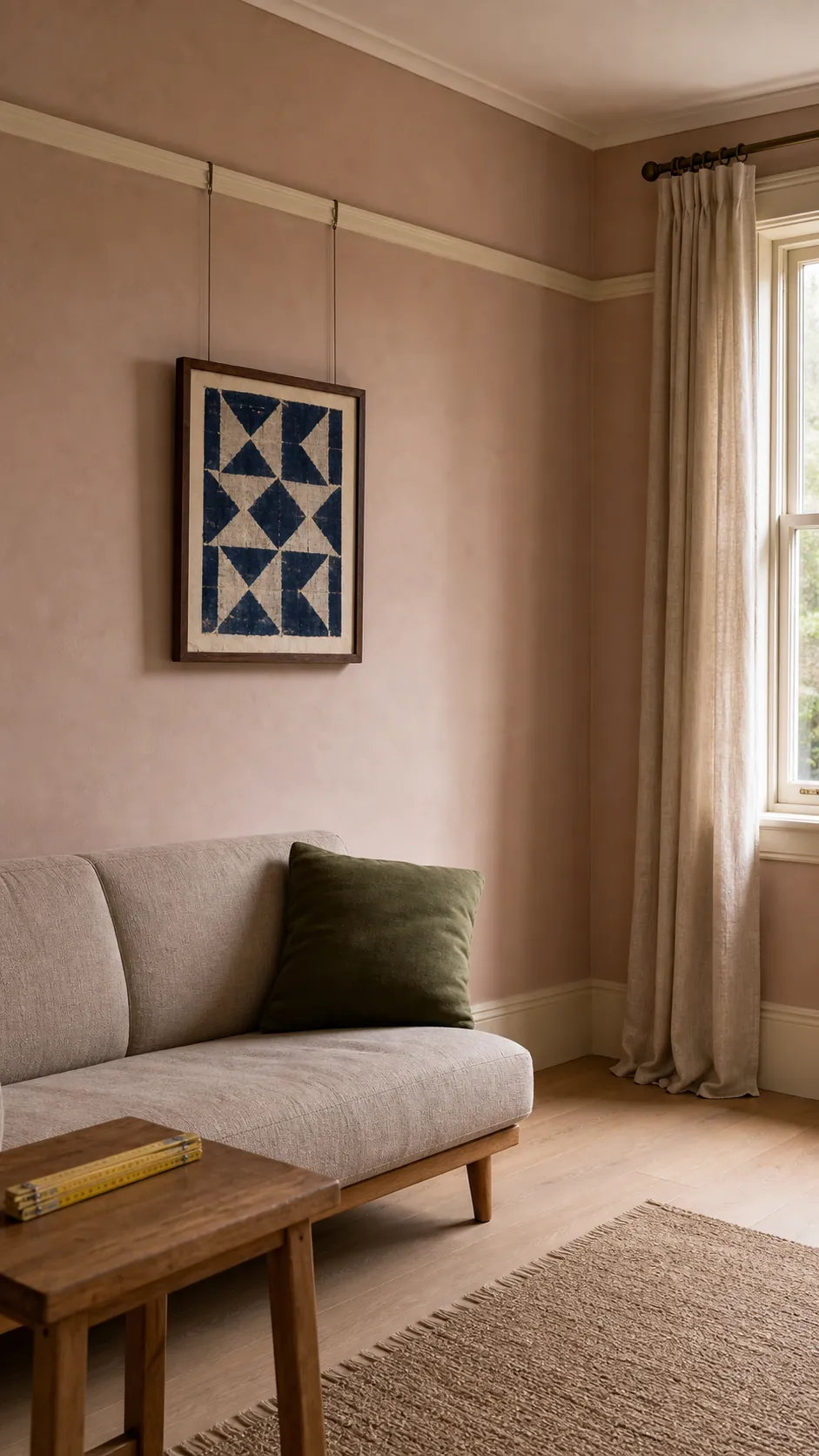 Plain room enhanced with a simple picture rail, deeper baseboards, and restrained traditional trim