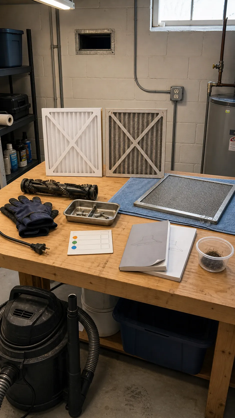 Home filters and maintenance supplies ready for a seasonal cleaning check