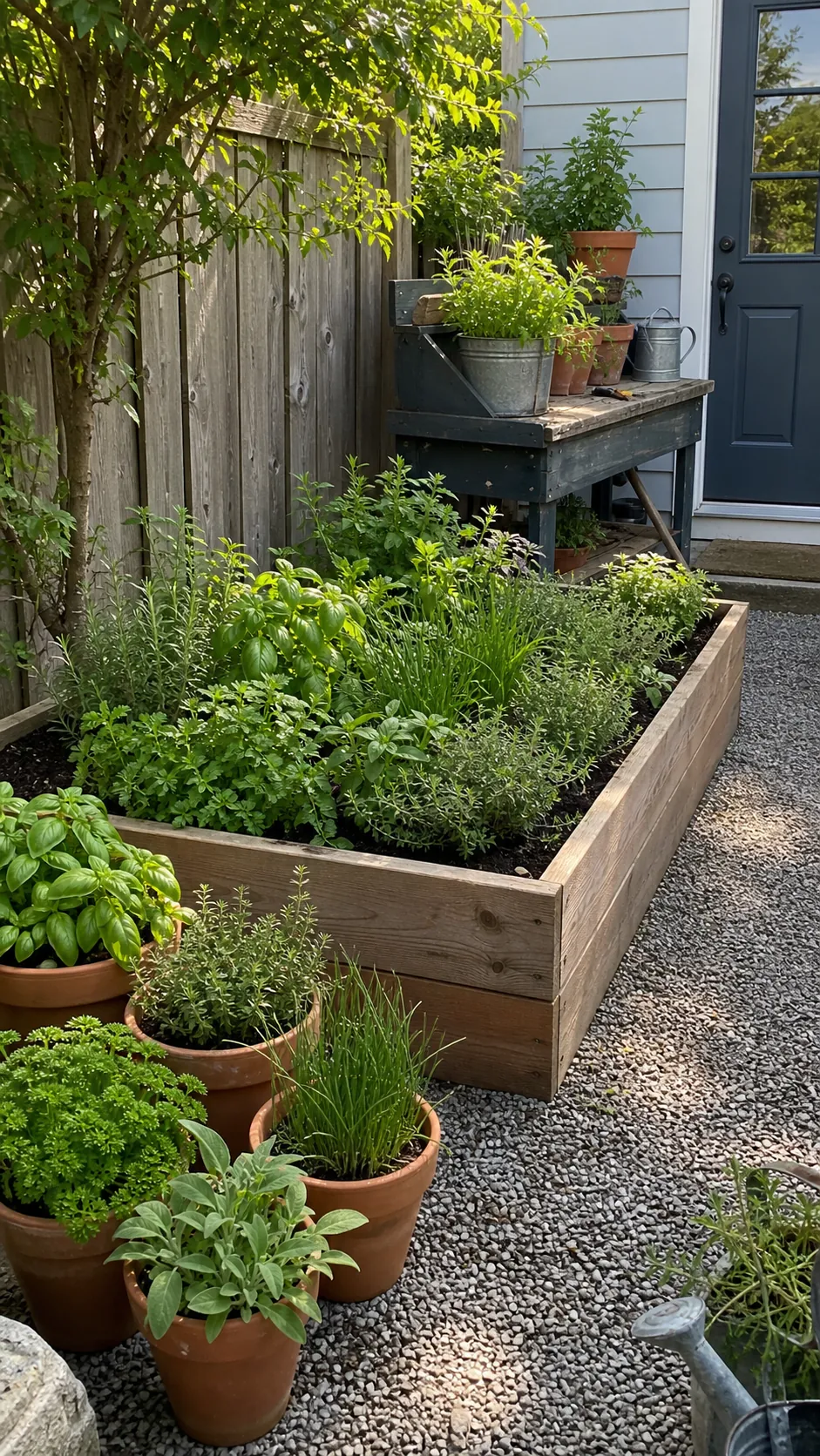Diverse collection of practical herb garden ideas in a sunny backyard