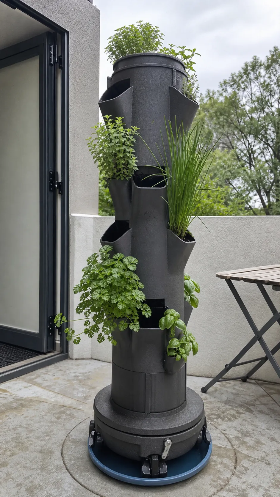Freestanding vertical pocket herb garden with unfilled airflow gaps