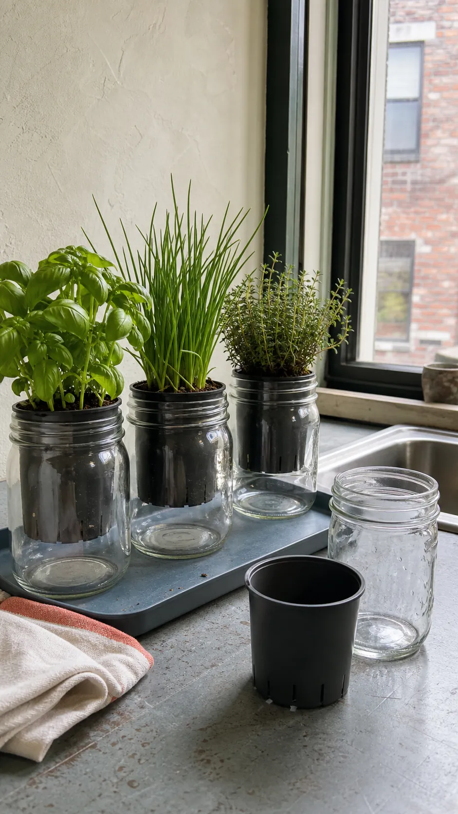 Mason jars holding removable draining herb inserts