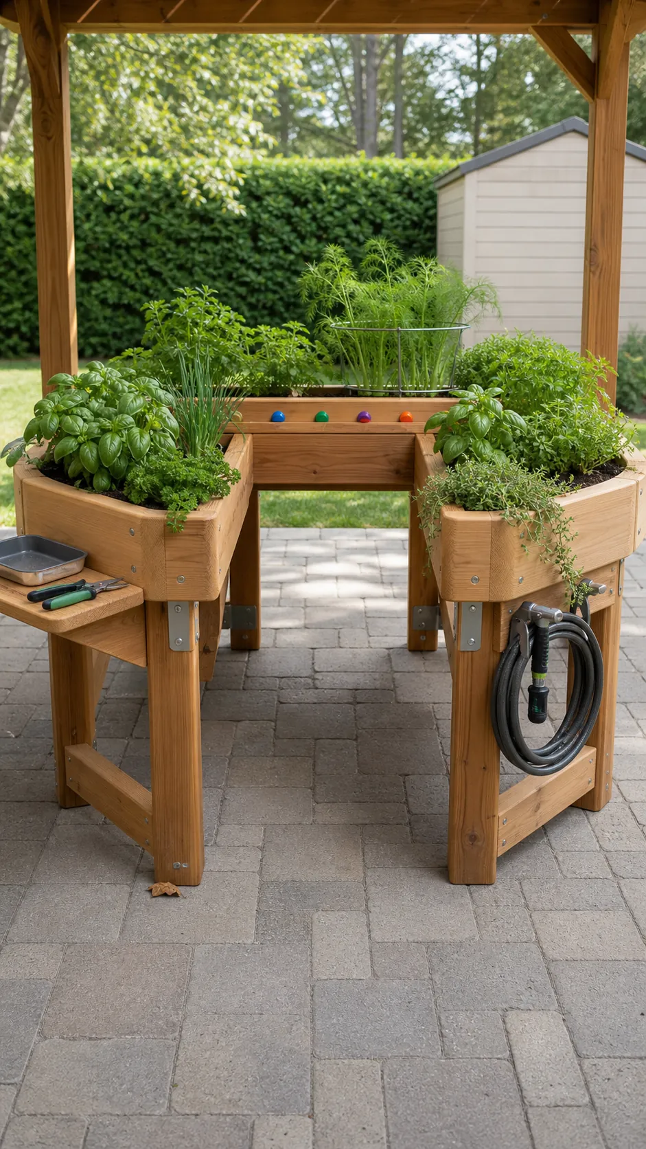 Wheelchair-accessible waist-high herb table with reachable planting zones