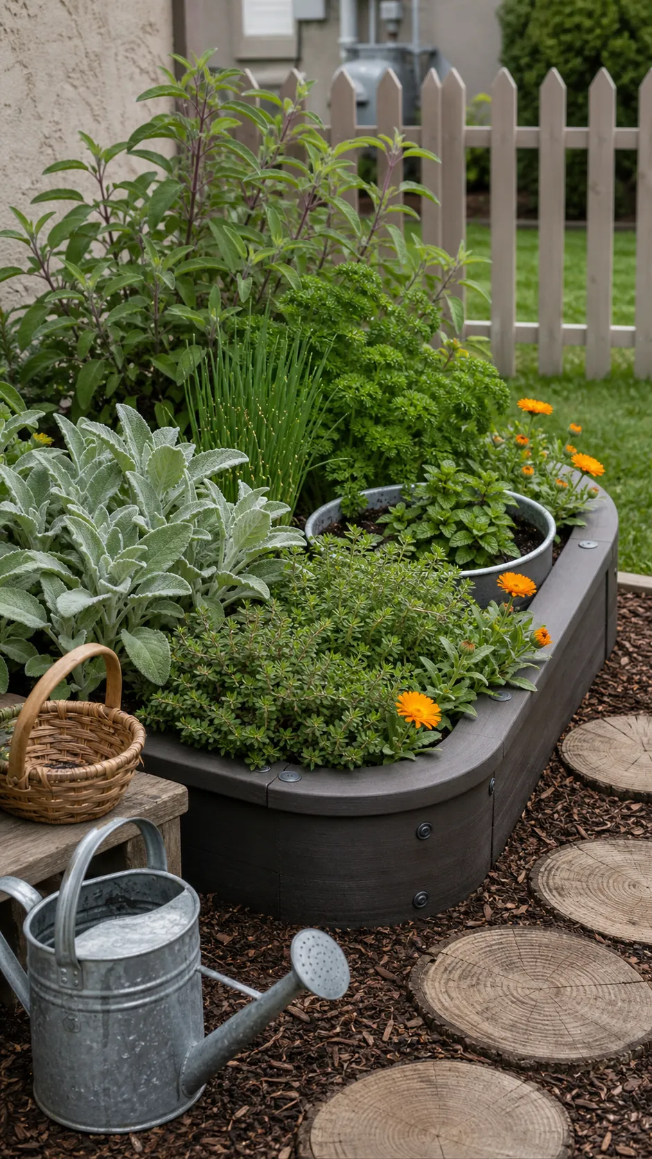 Child-friendly sensory herb garden with touchable, fragrant plants and safe paths