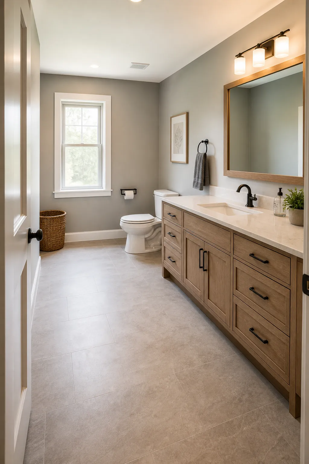 Well-planned large half bathroom with generous unobstructed circulation