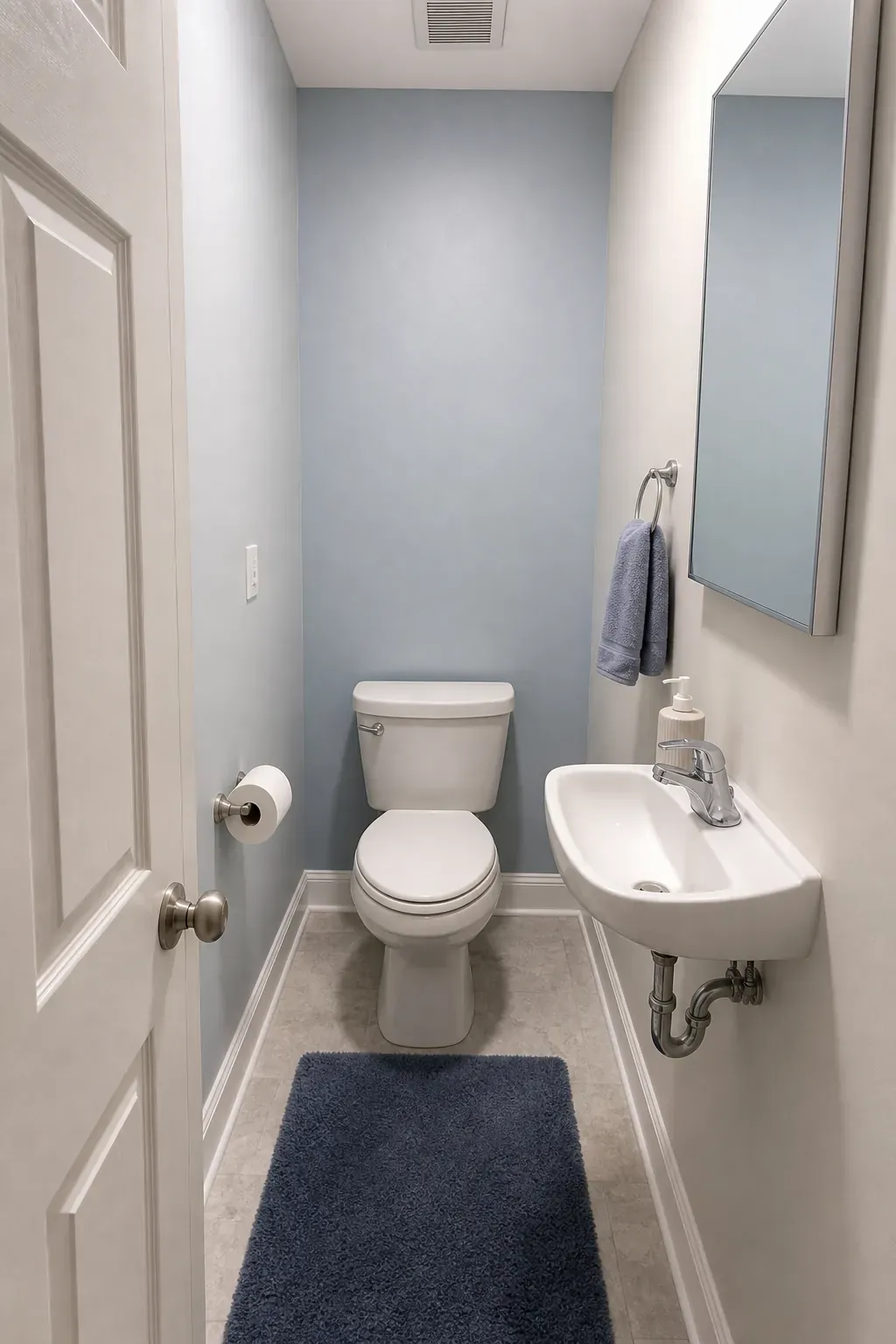 Realistic interpretation of a clean 2x3 Bloxburg half bathroom layout
